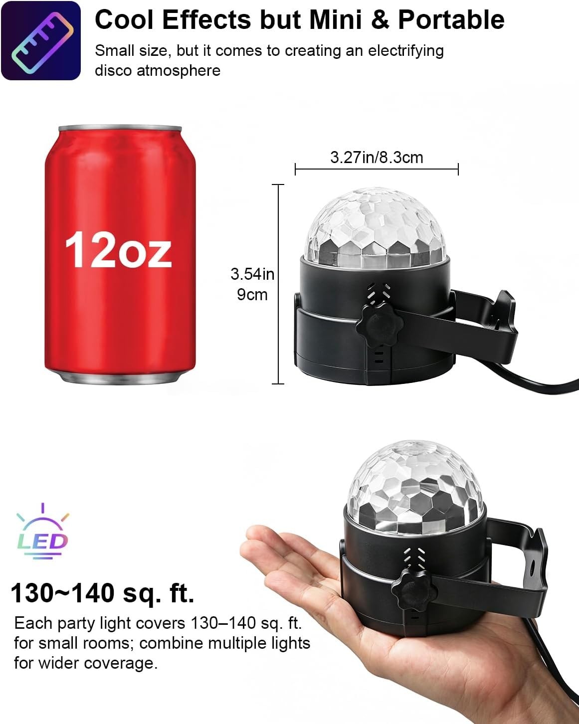 Compact Sound Activated 2-Pack Disco Lights with Remote for Dance Parties