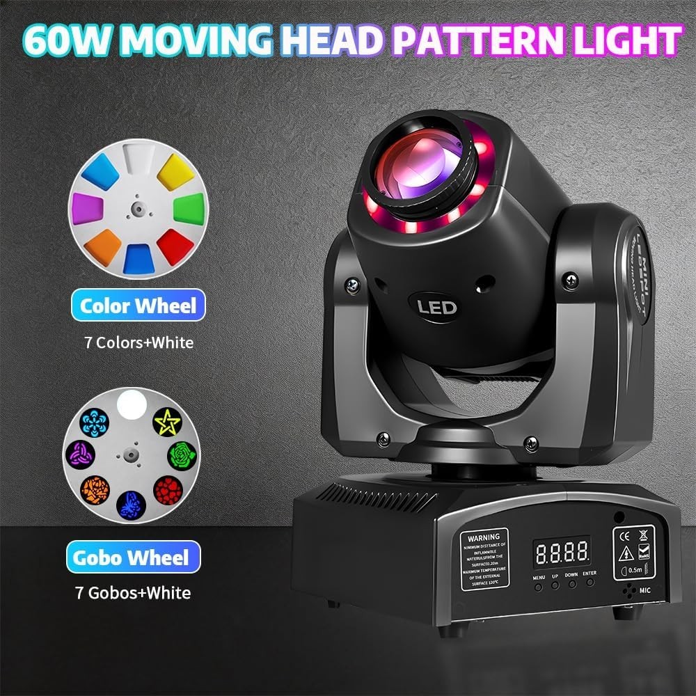 AGVYBE 60W Moving Head DJ Lights with Remote Control, 8 Patterns & 8 Colors