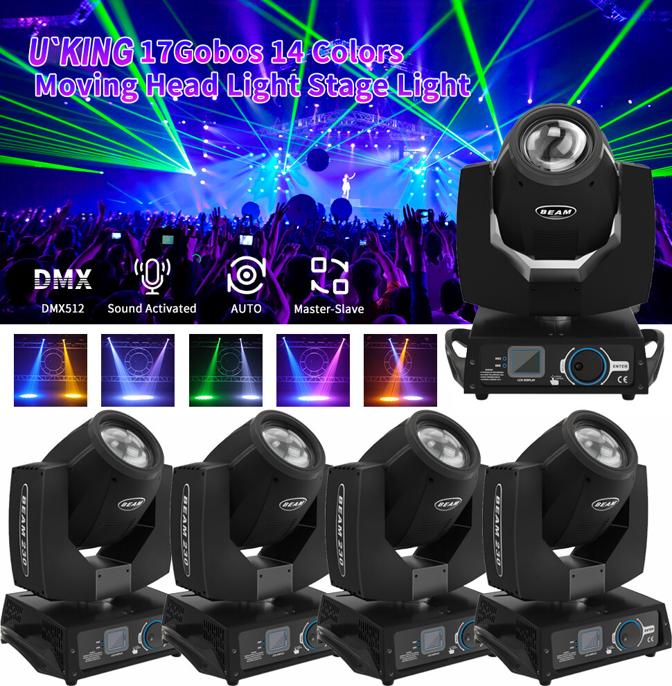 7R 230W LED Moving Head Beam Light 17 Gobo 8 Prism DJ Party Club Stage Lighting
