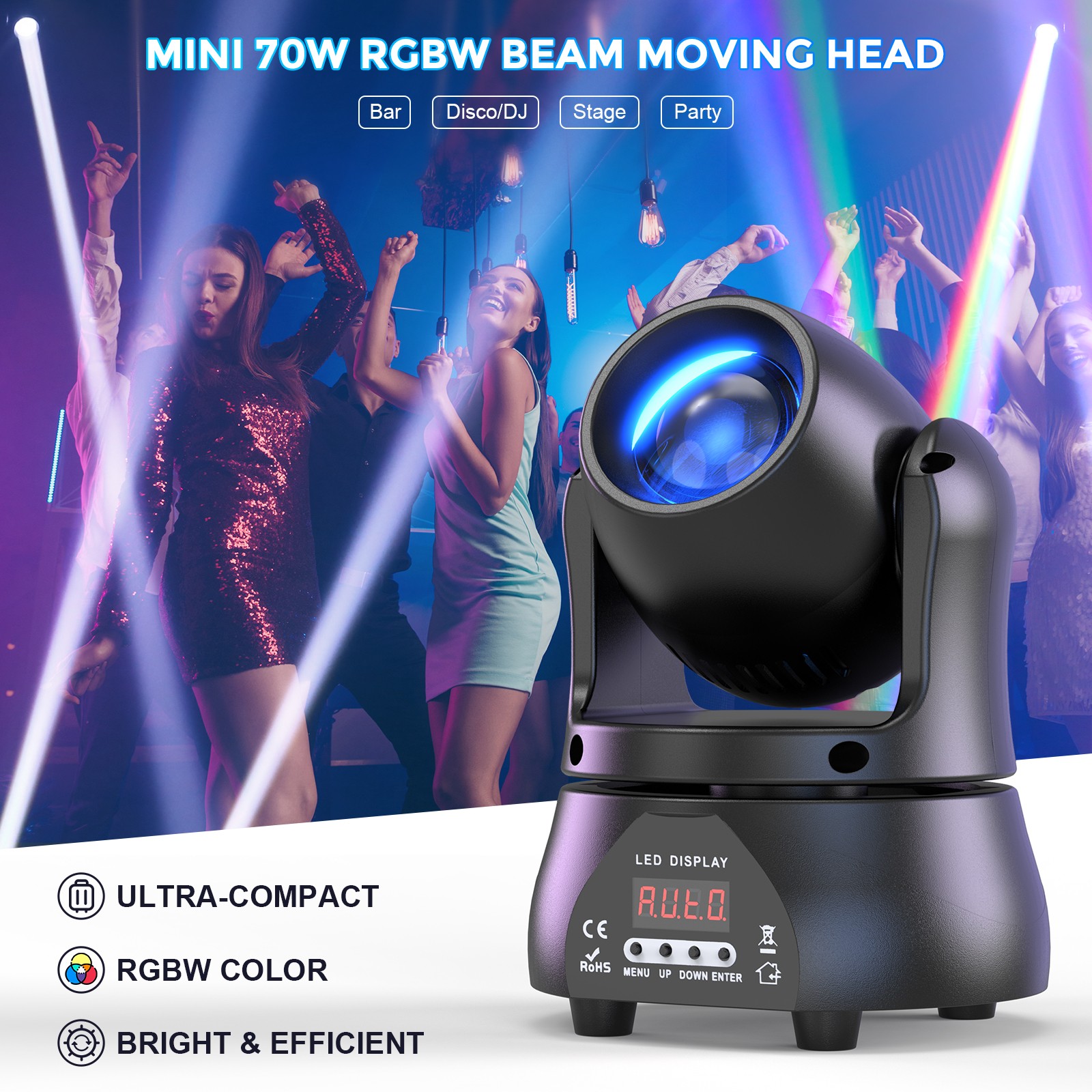 70W Moving Head Light RGBW LED Strobe Stage Light DMX DJ Disco Bar KTV Show