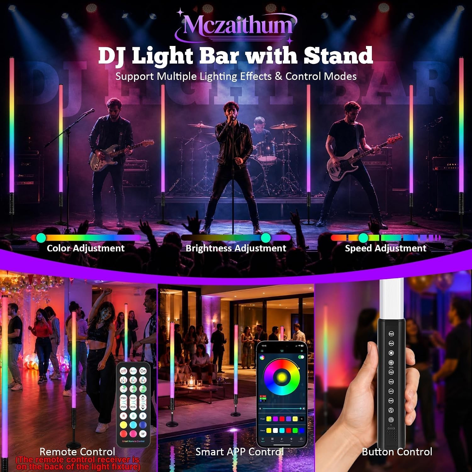 DJ Tube Lights Bar,2Pack 4ft RGBW 4IN1 LED Stage Tube Light Bar with Stand&Ca…