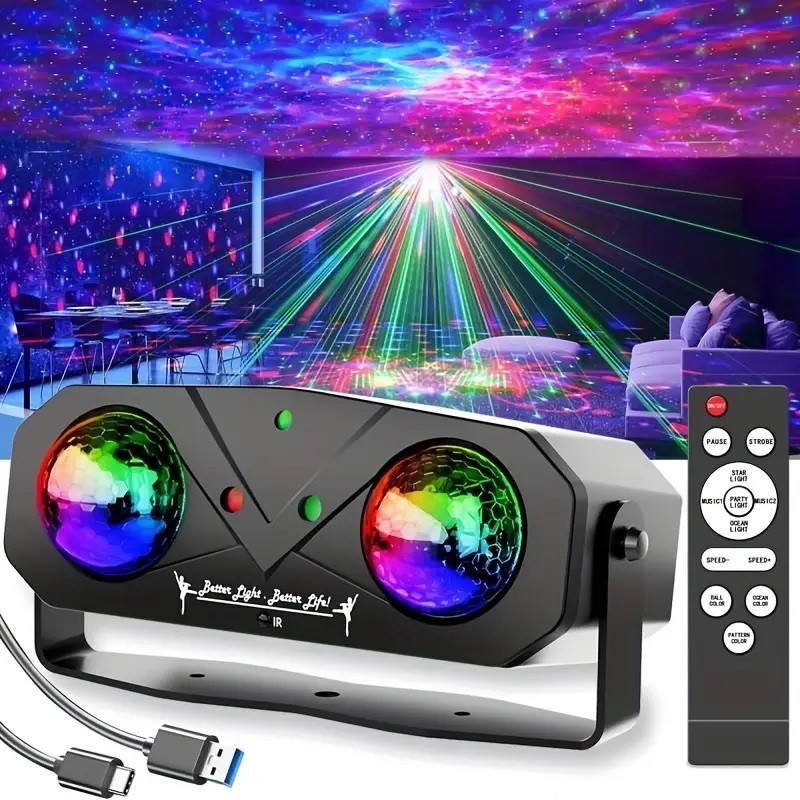 Laser light, starry sky projector, and wave projector in one, DJ disco atmospher