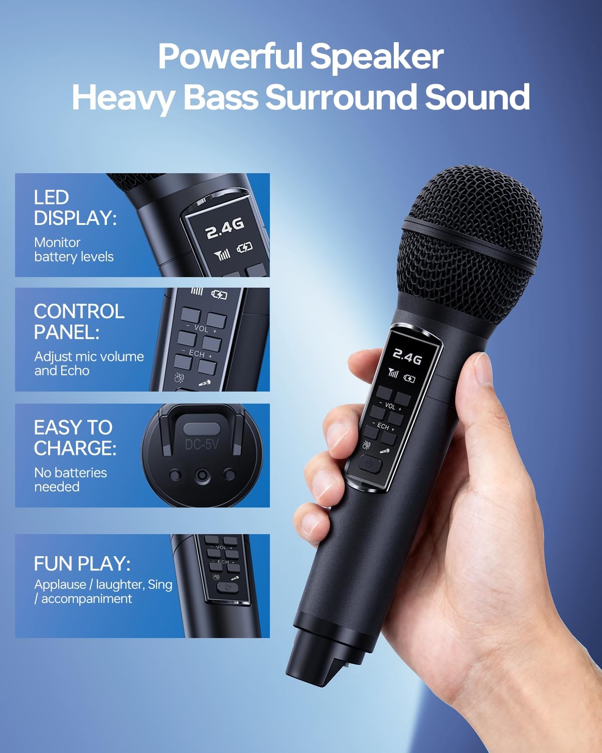 Karaoke Machine for Adults & Kids, Portable 80W Bluetooth Speaker – 2 Wireles…