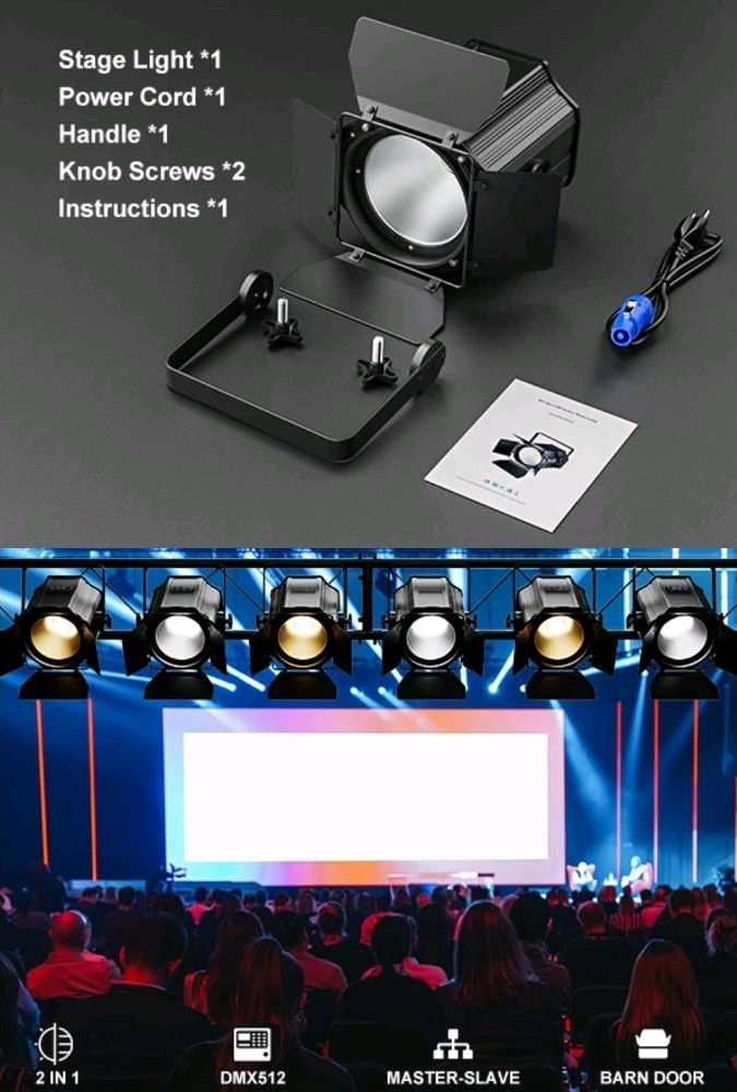 Stage Light With Barn Doors 200W Cob LED 2 In 1 Cool White & Warm White