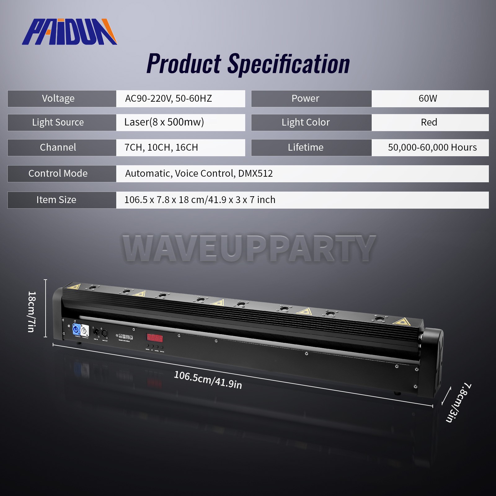 PAIDUN 8 Eyes Red Laser Scan Moving Head Lazer Light Bar DMX DJ Disco Music Show