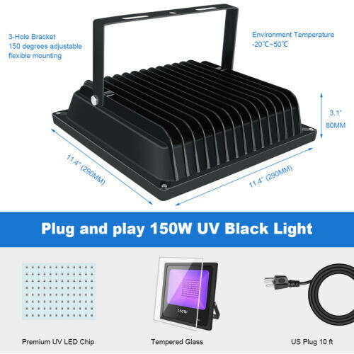 2X LED UV Black Light 150W Christmas Party Disco Bar Stage Waterproof Blacklight