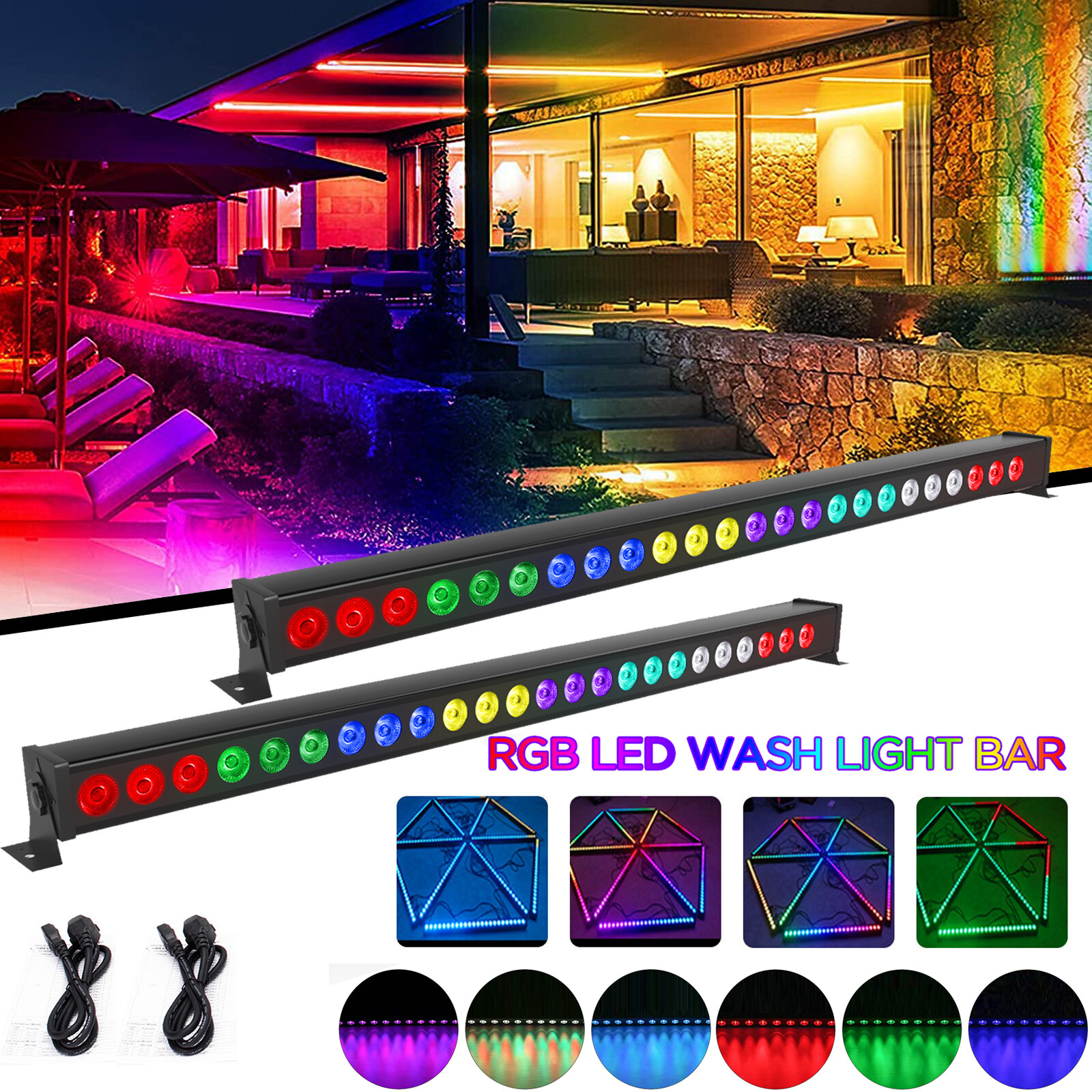 2x 72W 24LED RGB Wall Washer Light DMX Stage Sound Effect Lighting DJ Party KTV
