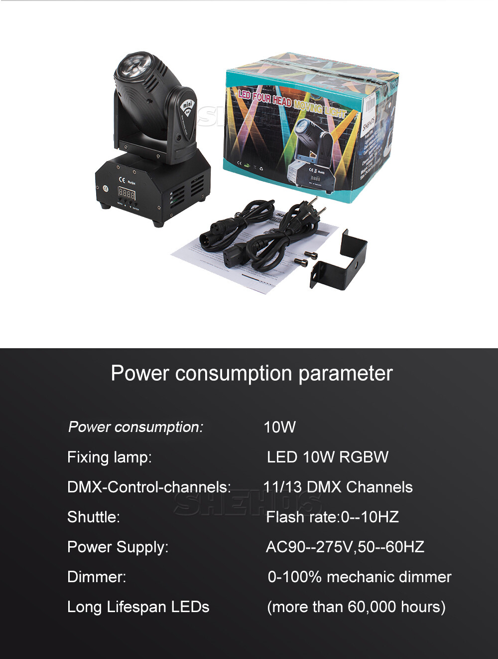 SHEHDS Mini LED 10W Spot Beam Moving Head Lighting 4in1 RGBW For DJ Party Stage