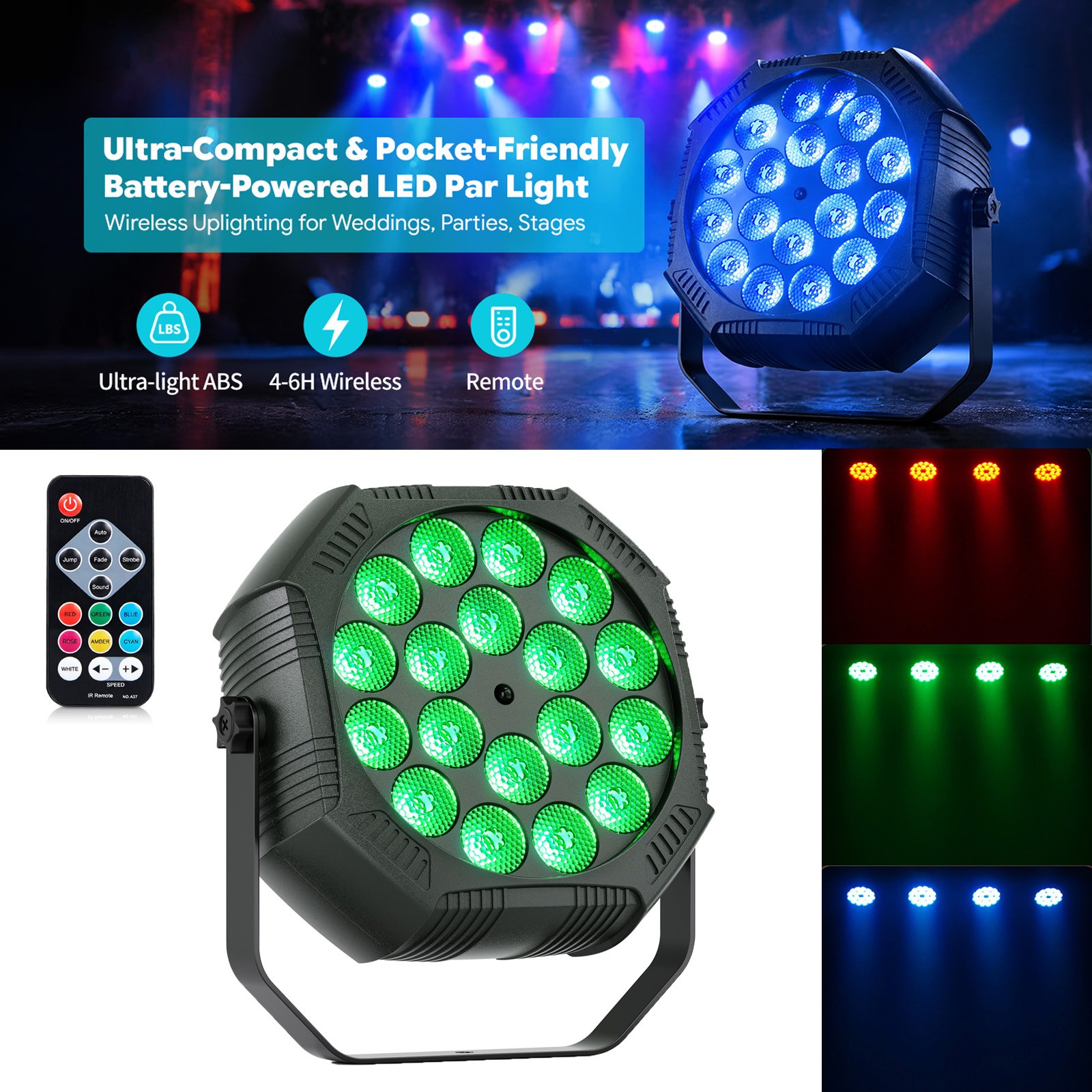 Battery-Powered Disco DJ Party Stage Light 18LED RGB DMX Beam Lights KTV Show