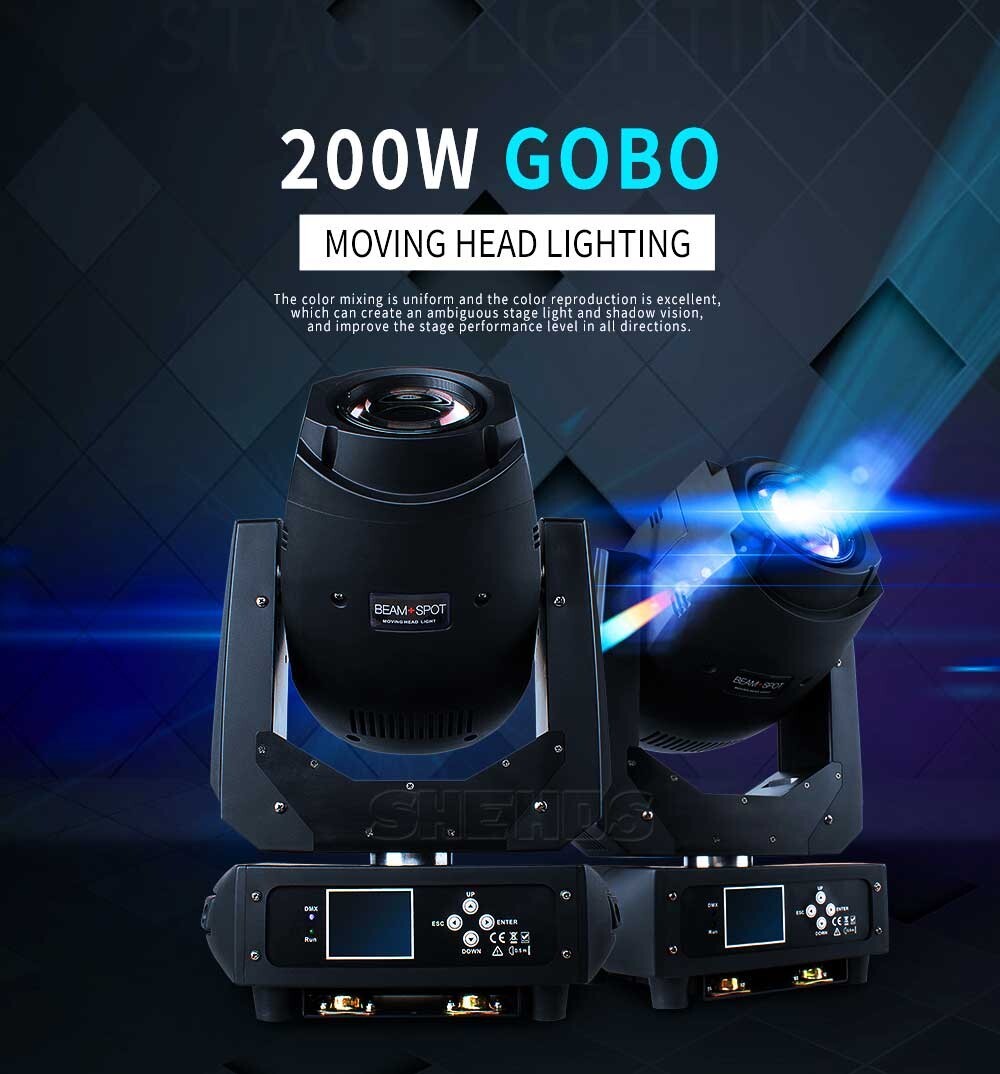 LED Spot 200W DMX512 Gobo Beam Moving Head Lighting For DJ Disco Party Nightclub