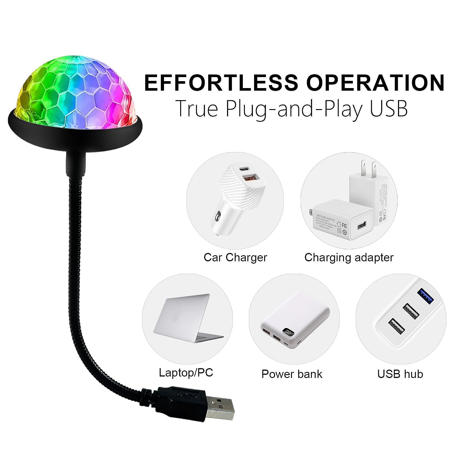 2 Pack Sound Activated Mini Disco Party Lights, USB Plug & Play DJ Lighting,S…