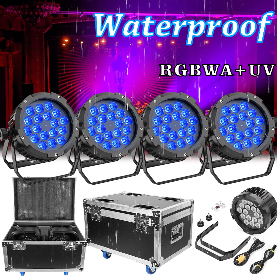 RGBWA+UV 18 LED Par Light Waterproof 270W Outdoor/Indoor Stage DJ Wash Lighting