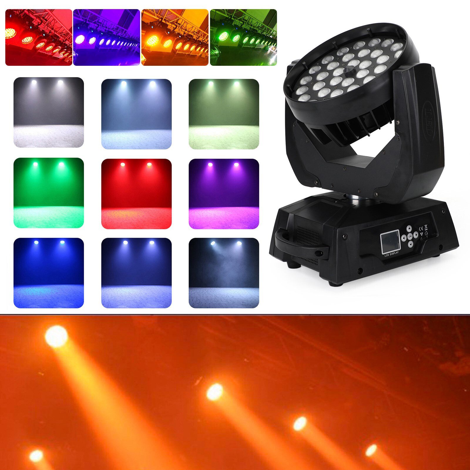 36 x 10W RGBW 4in1 LED Zoom Moving Head 360W Wash Stage Light DMX 15CH EP