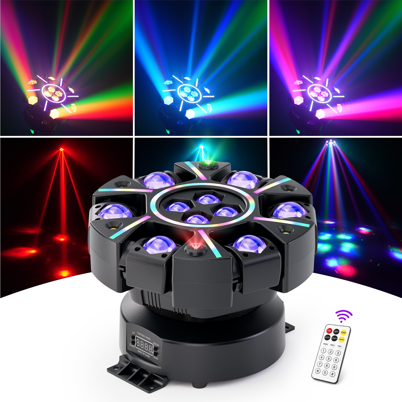 UKING 6 Arms Laser RGBW LED Moving Head Light Disco Stage Lighting Beam DMX512