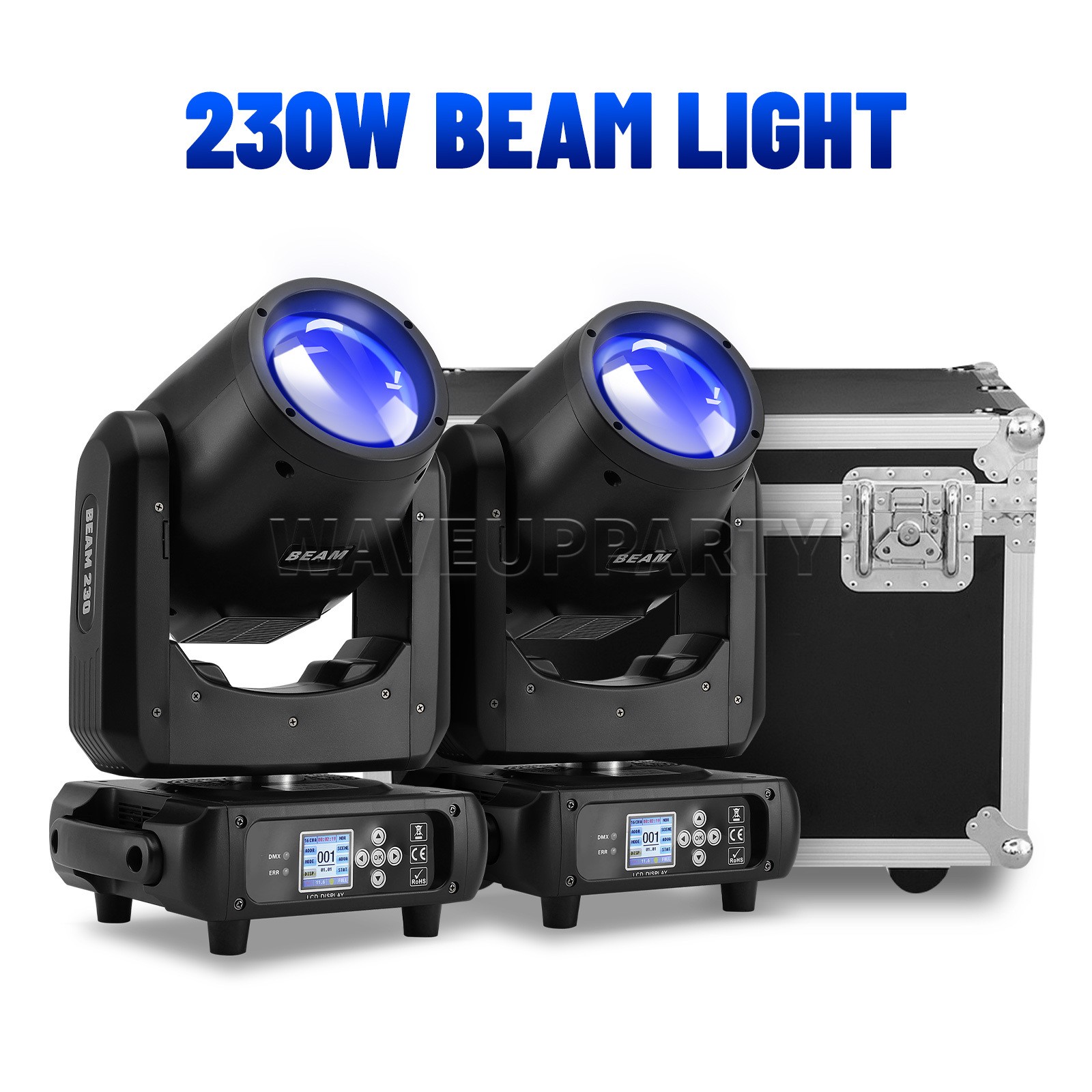 PAIDUN 2PCS 230W 7R Beam Moving Head Spot Light DJ Show Event Disco Flight Case