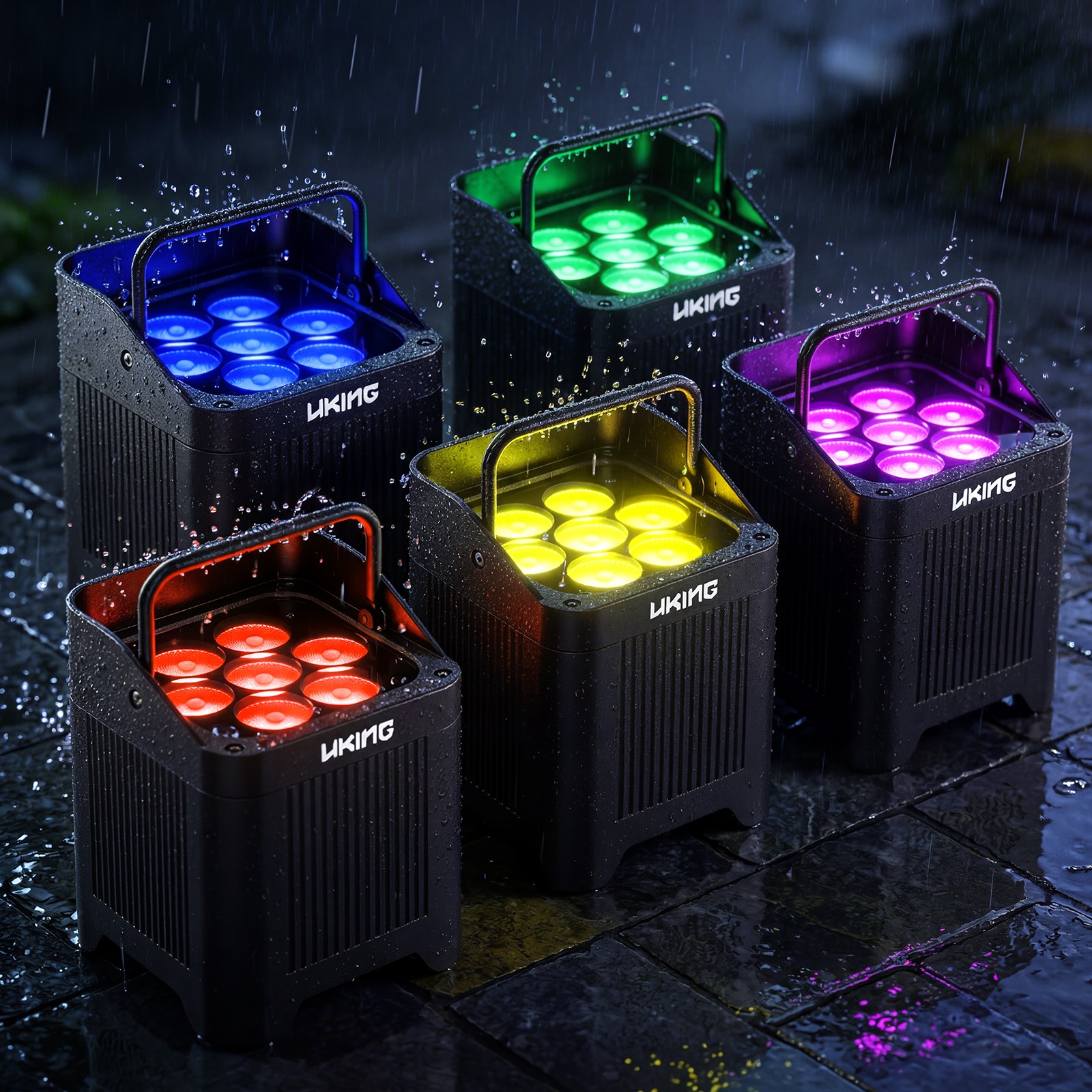 7 x 20W RGBWA+UV Waterproof PAR light, built-in 8800mAh battery, APP & Remote