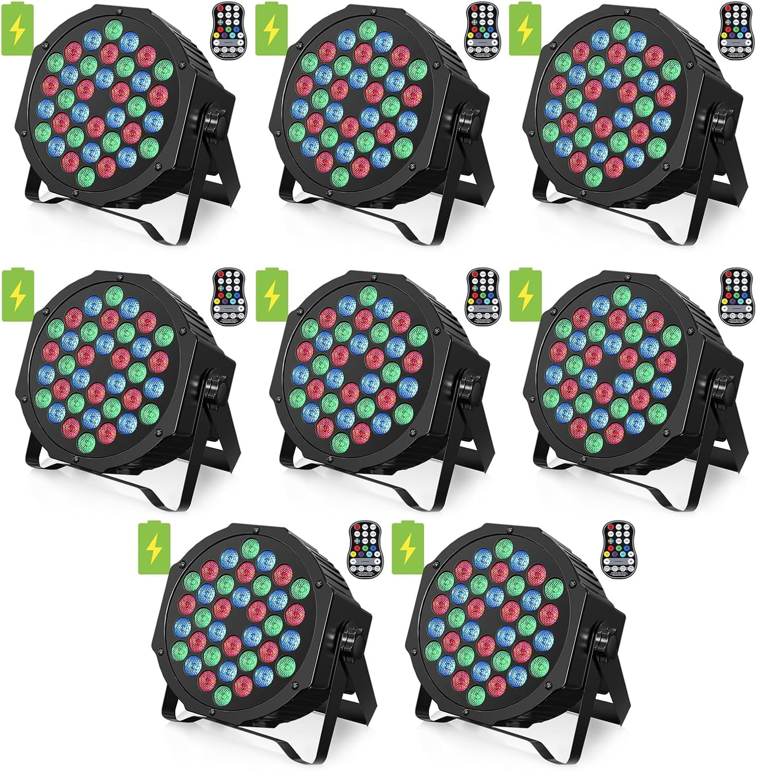 36W RGB Rechargeable LED Par Lights – 8 Pack, Wireless & Sound Activated
