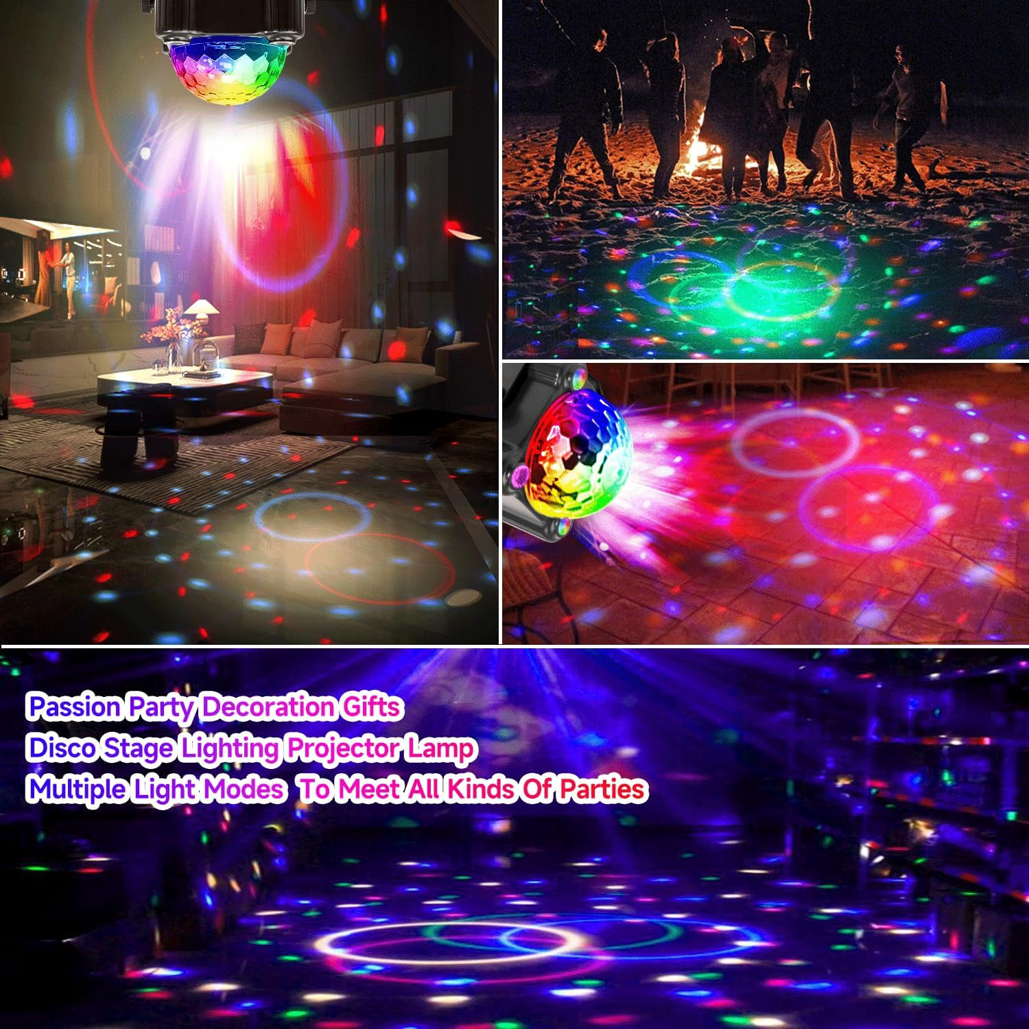 Disco Ball Party Lights Indoor/Outdoor- 9W Sound Activated LED Colorful DJ Strob