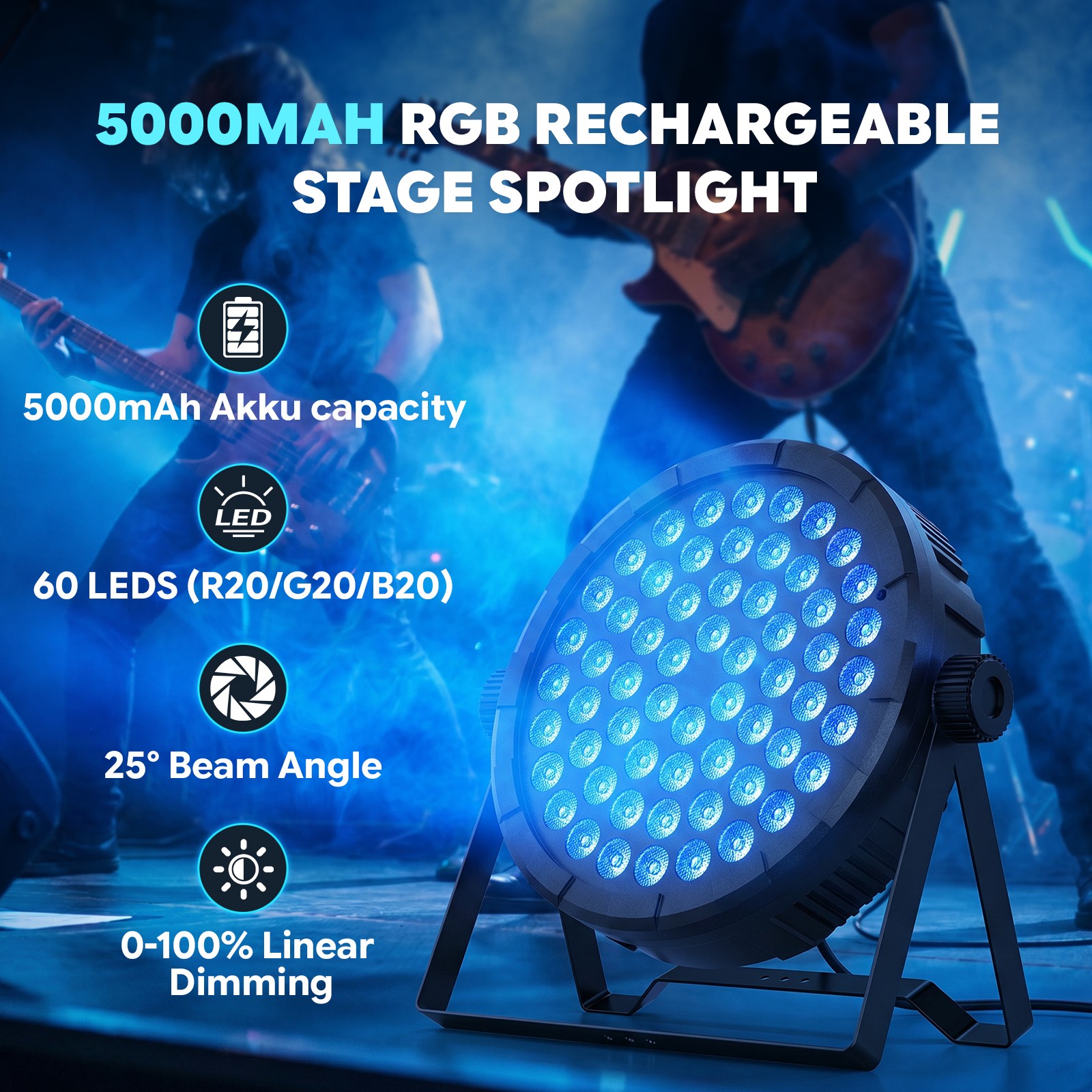 180W Rechargeable Par Can Lights Wireless 60 LED RGB Uplights Battery Powered