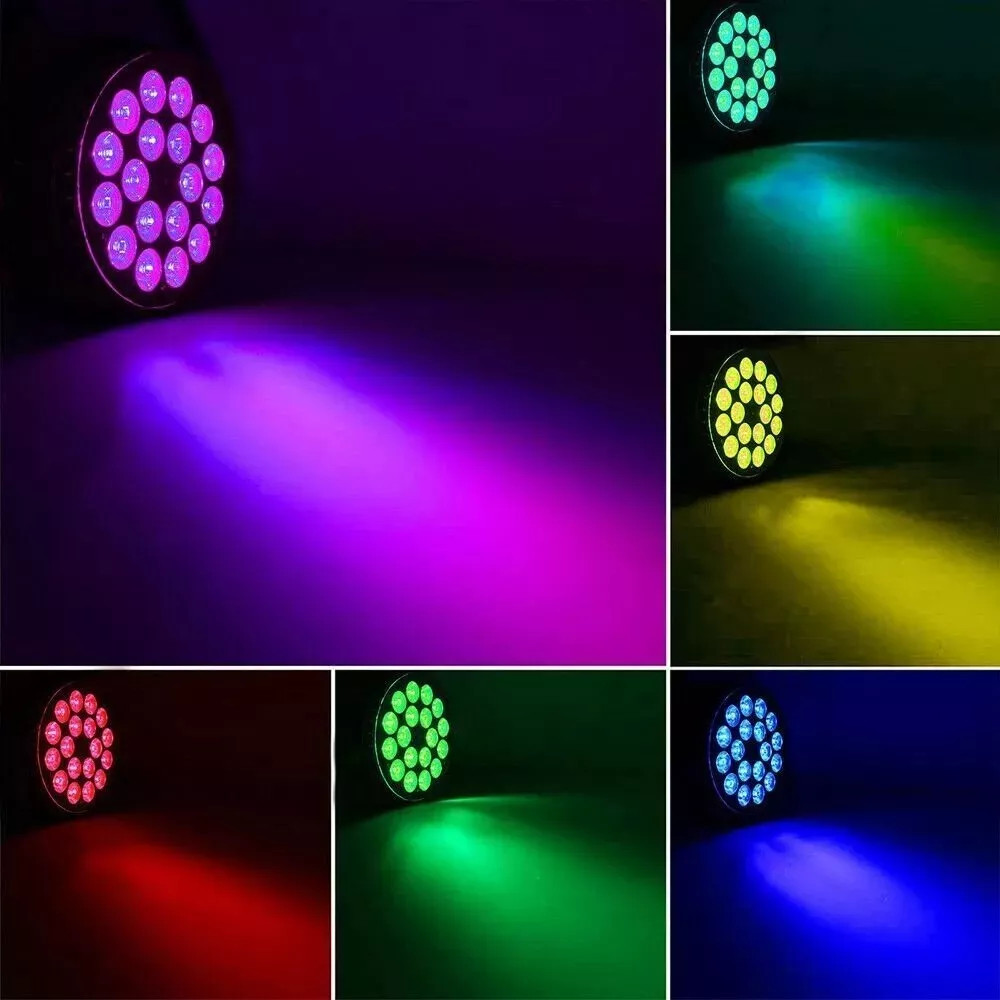 XPCLEOYZ 8Pcs 18 LED Flat Par Aluminum Alloy RGBWAUV Par Stage Lights DJ Disco