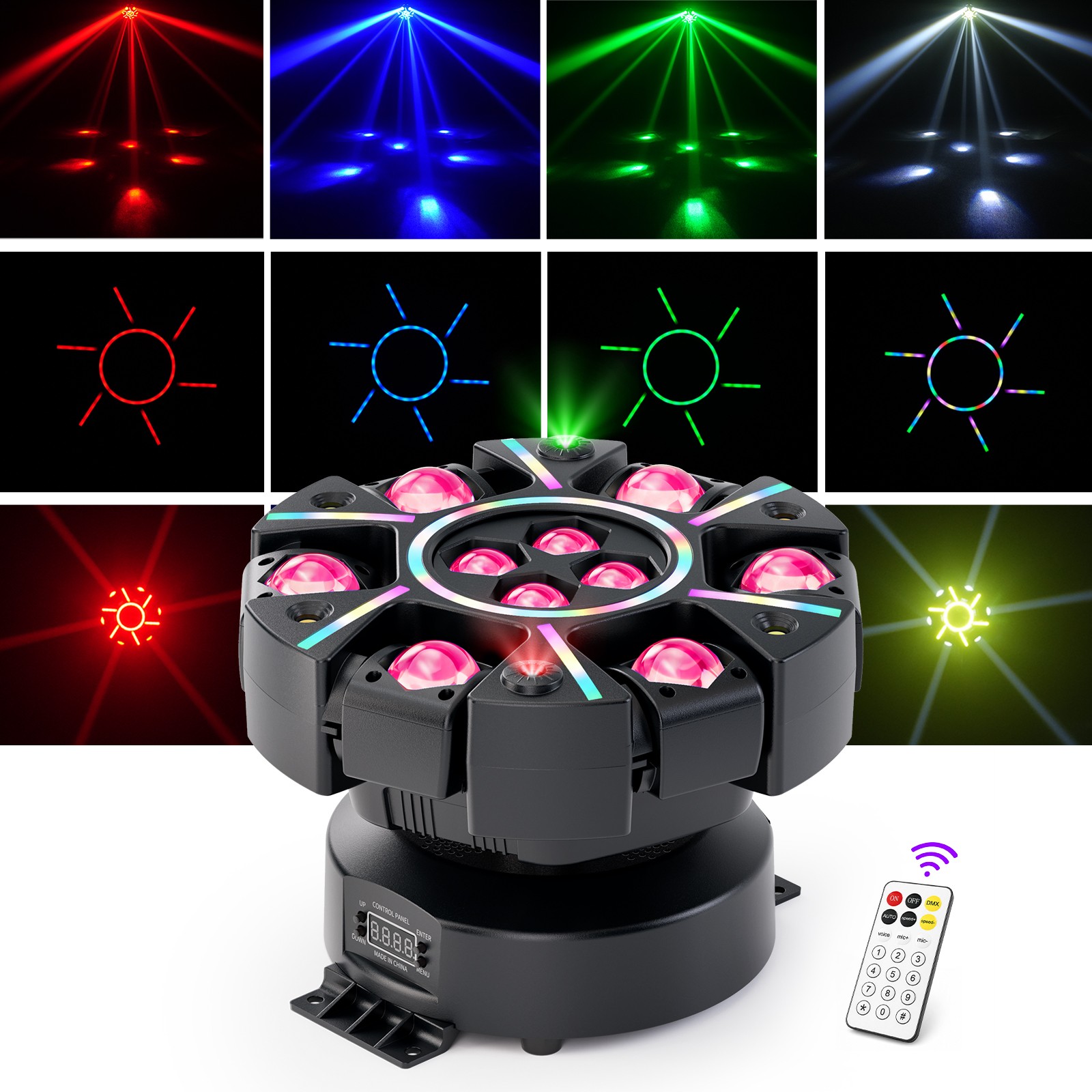 UKING 6 Arms Laser RGBW LED Moving Head Light Disco Stage Lighting Beam DMX512
