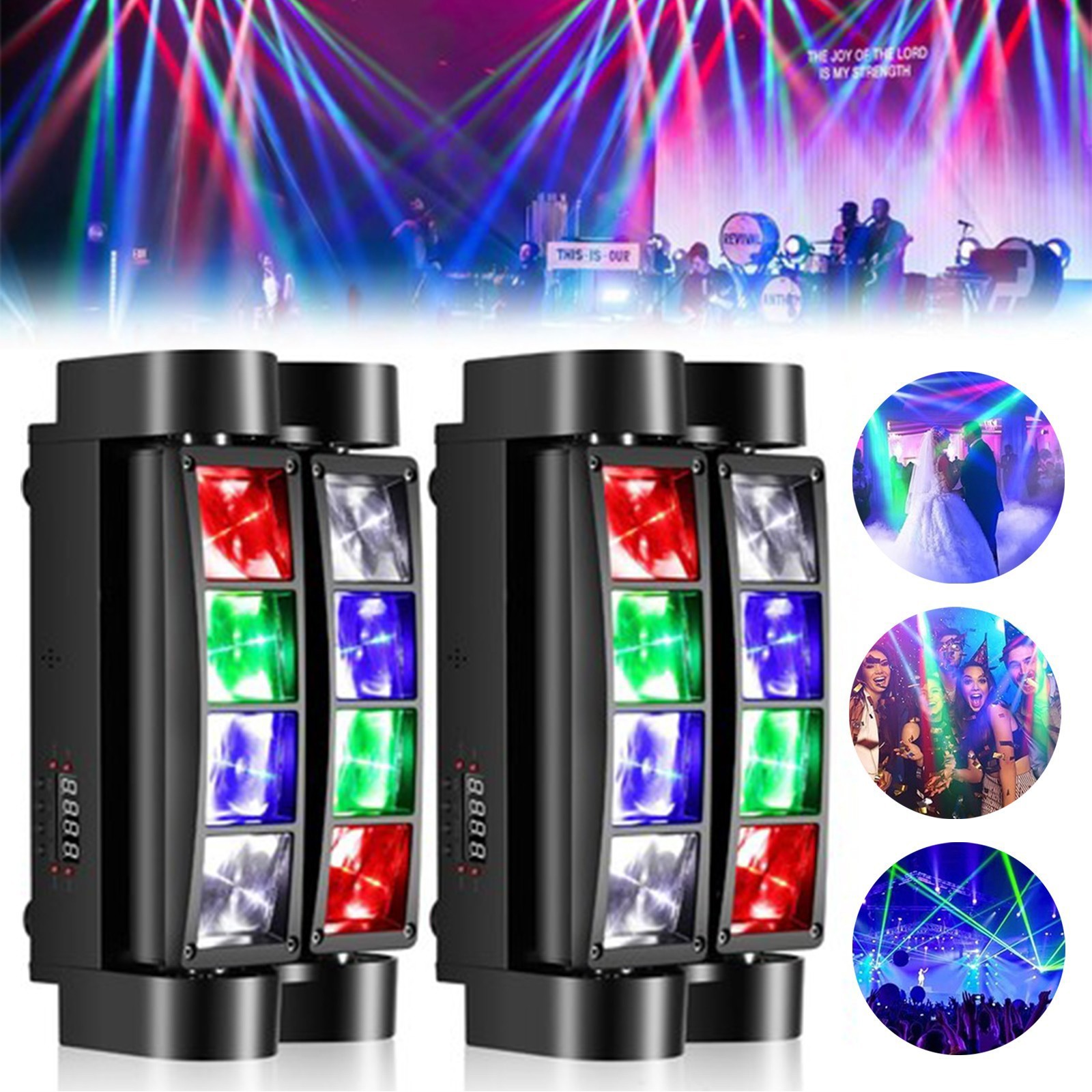 8 LED Mini Spider Moving Head Light 8x3W RGBW Stage Lighting RGBW Beam 1/2 Pack