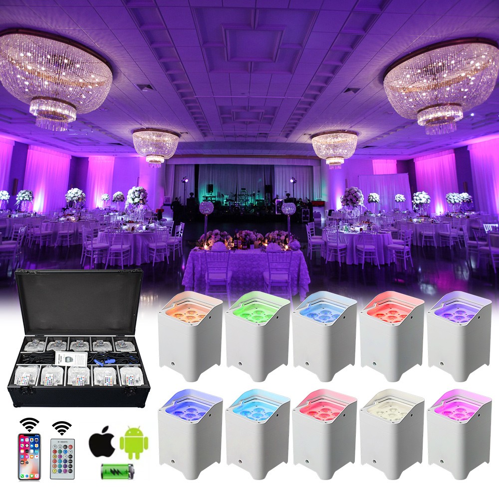 10PCS LED Uplight Par LIght 6 x 18W RGBAW UV Battery Powered Charge Flight Case
