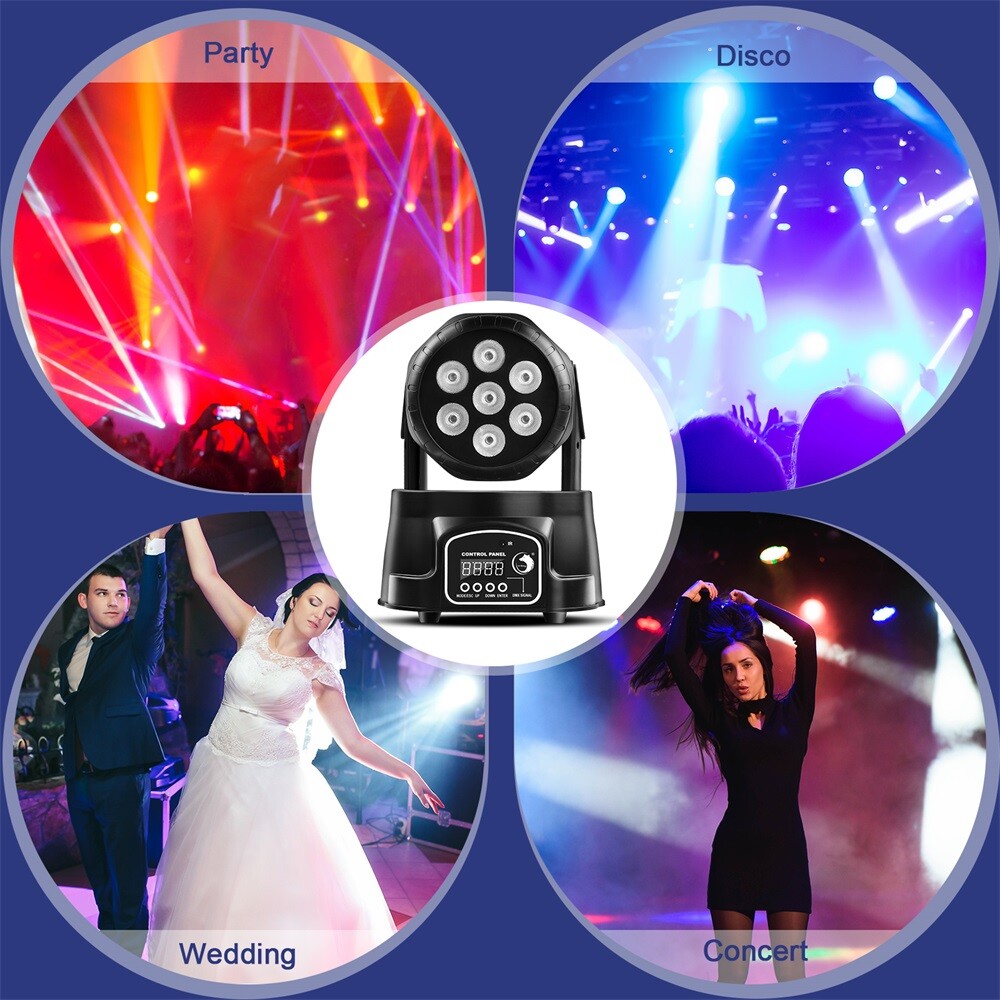 105W Moving Head Stage Lighting RGBW Wash 7LED DMX Mini Light DJ Disco Lights US