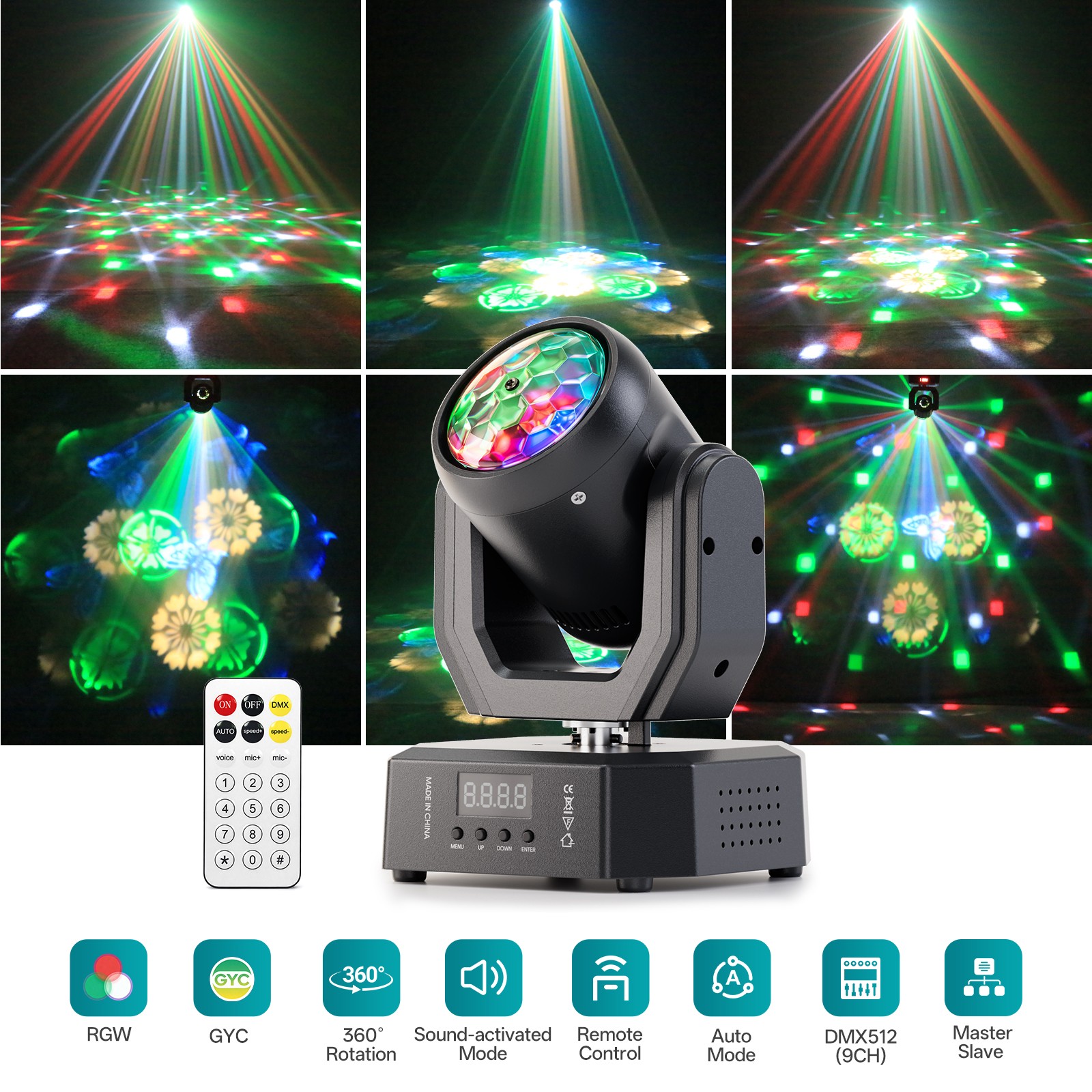 80W LED DJ Moving Head Light Magic Ball Beam & Pattern 5 Control Modes Sound
