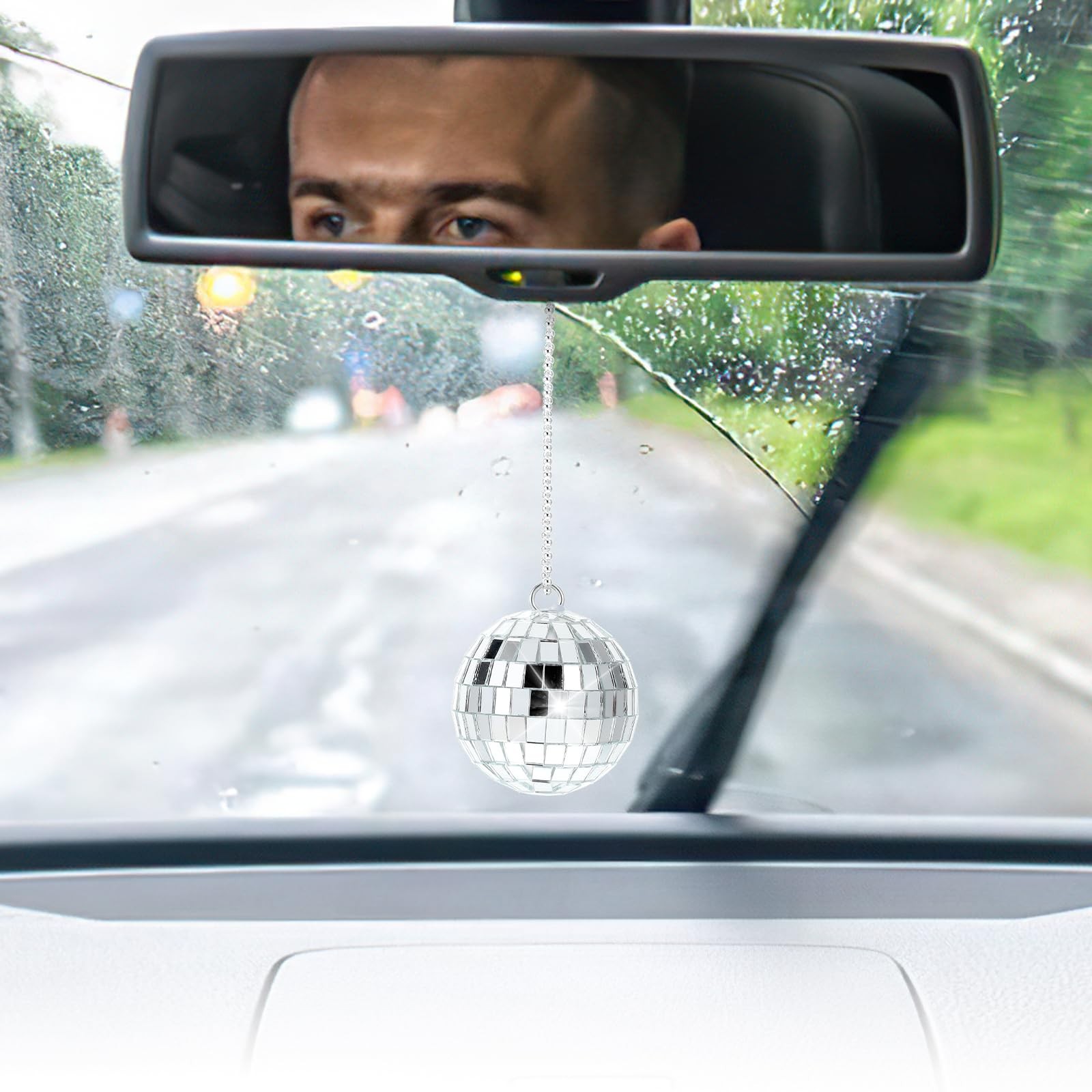 1 PCS 2.1 inch Mini Disco Ball Silver Car Hanging Ornament for Rear View