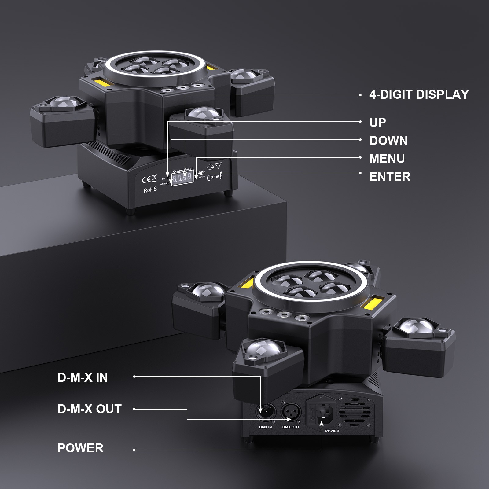 4IN1 180W RGBW DJ Light w/ Laser Effect 4 Arms Moving Head Light DMX Stage Light