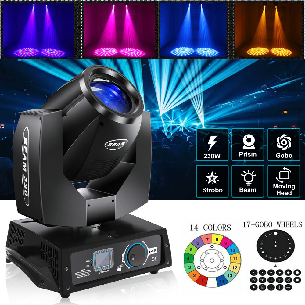 7R 230W LED Moving Head Beam Light 17 Gobo 8 Prism DJ Party Club Stage Lighting
