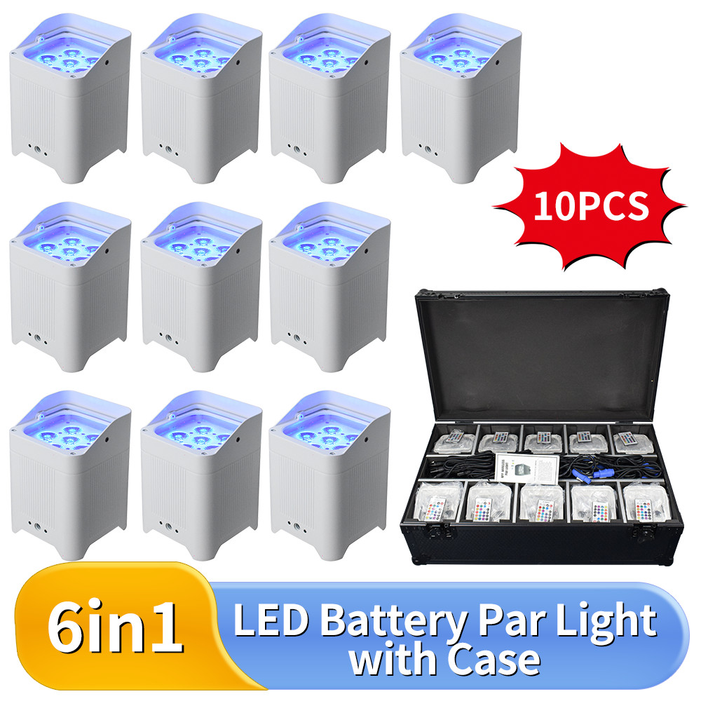 10PCS 6x18W Par Light Wireless Battery Powered RGBWA+UV DMX DJ Stage Light