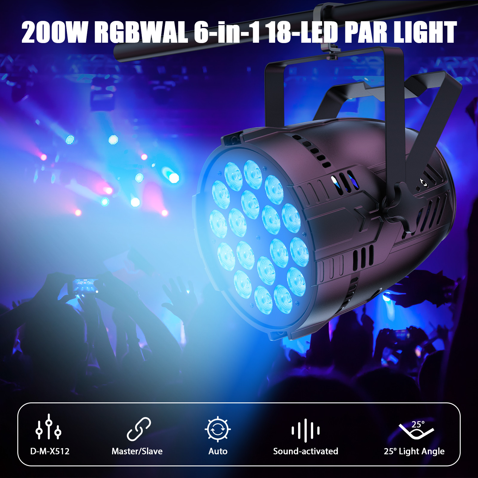 200W 18 LED PAR Lights RGBWAL Stage Lighting DMX512 DJ Disco Party Show Light