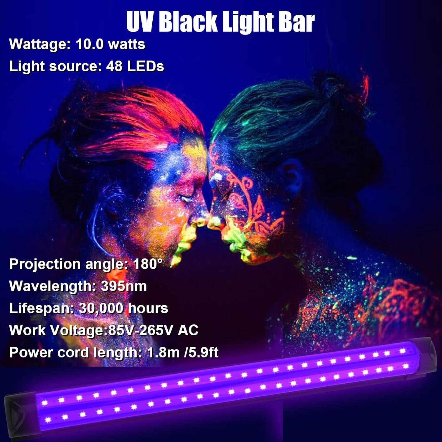 2PCS 96LED UV Black Light Bar Fixture Ultraviolet Lamp Strip US Plug DJ Party US