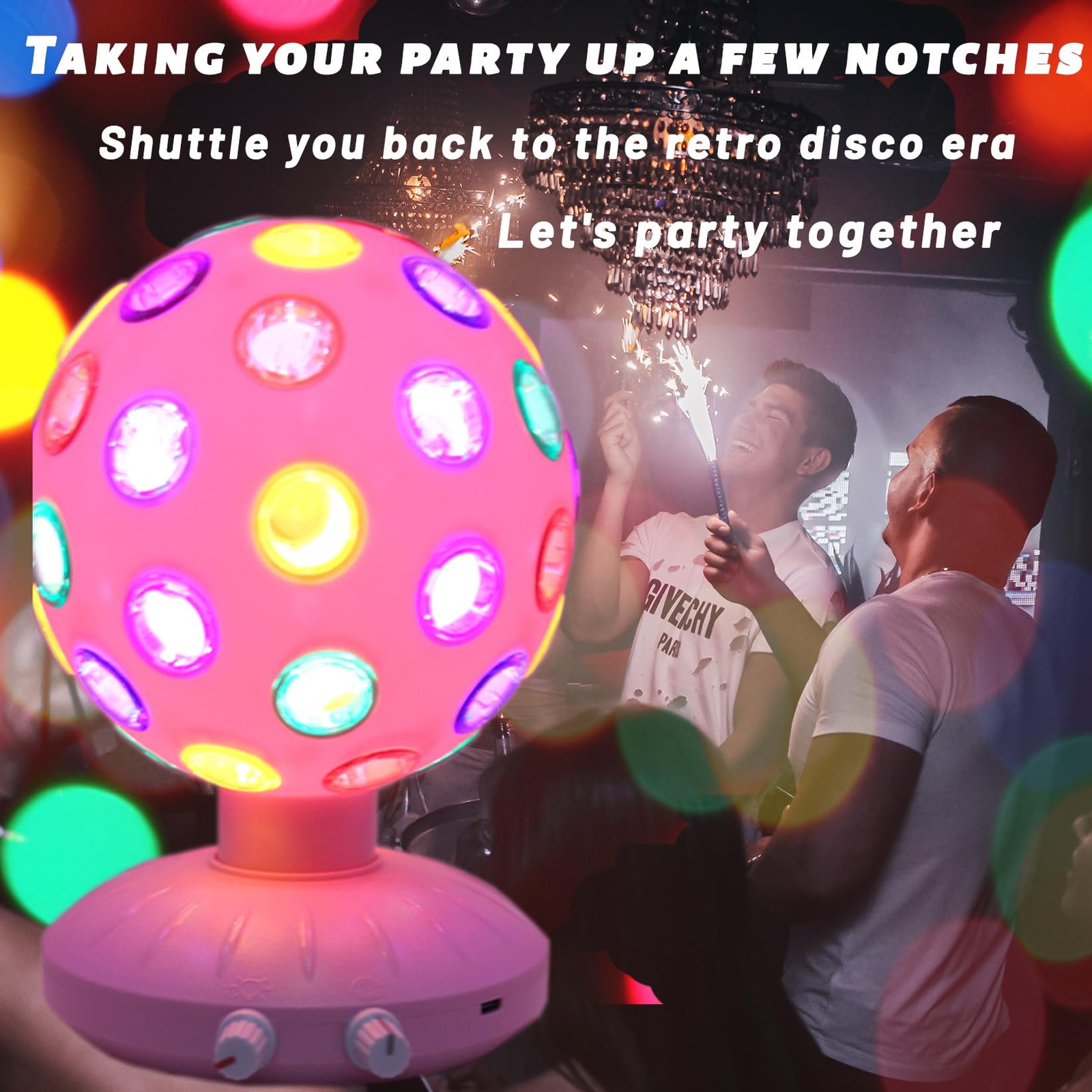 Pink 6 Inch Spinning Disco Ball Party Strobe Light Adjustable Rotating USB