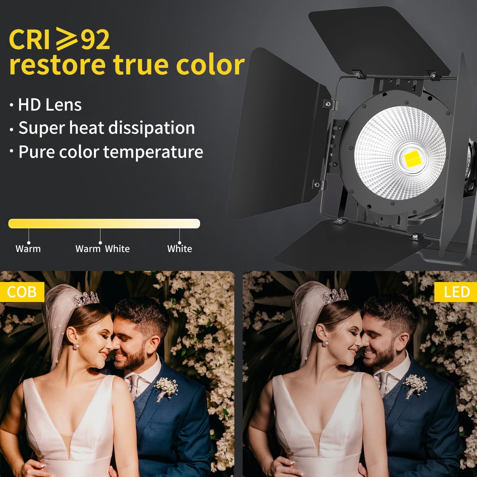 Stage Lights with Barn Doors, 100W COB LED Spotlights Warm White & Cold White Pa