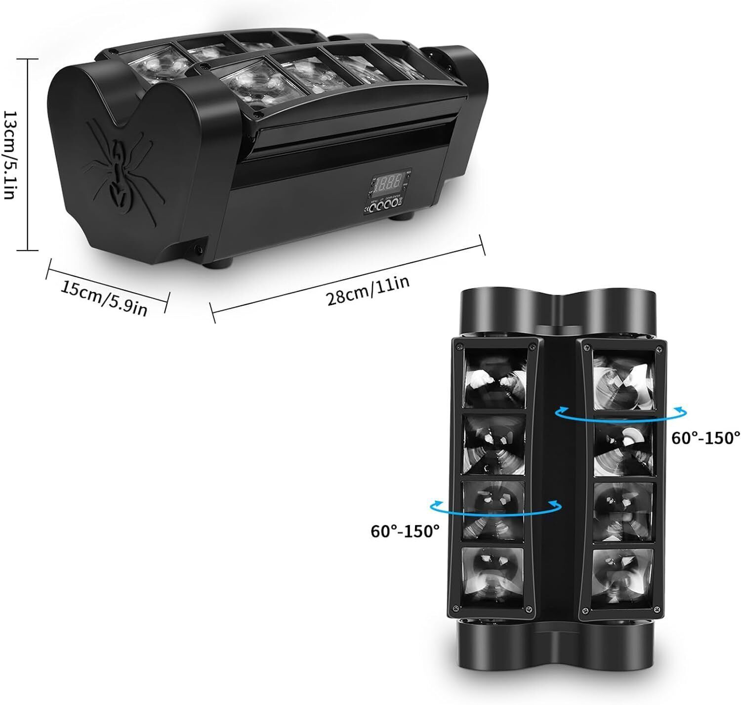 2PCS RGBW 8 LEDs Spider Moving Head Light Stage Lighting Beam DMX Disco Party DJ
