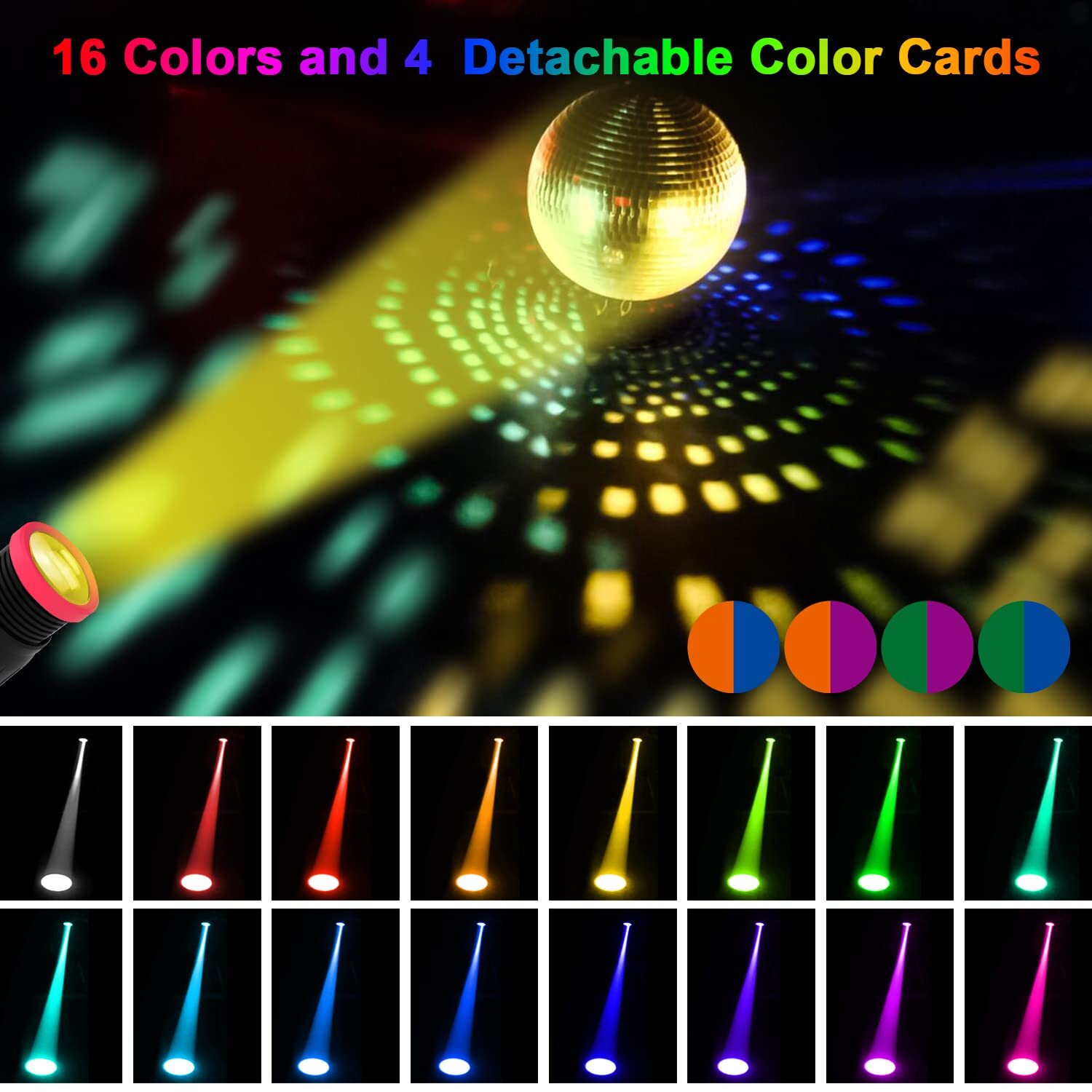 Pinspot Lights Manual Focus 18W LED Spotlight 16 Colors and Spot Size Adjusta…