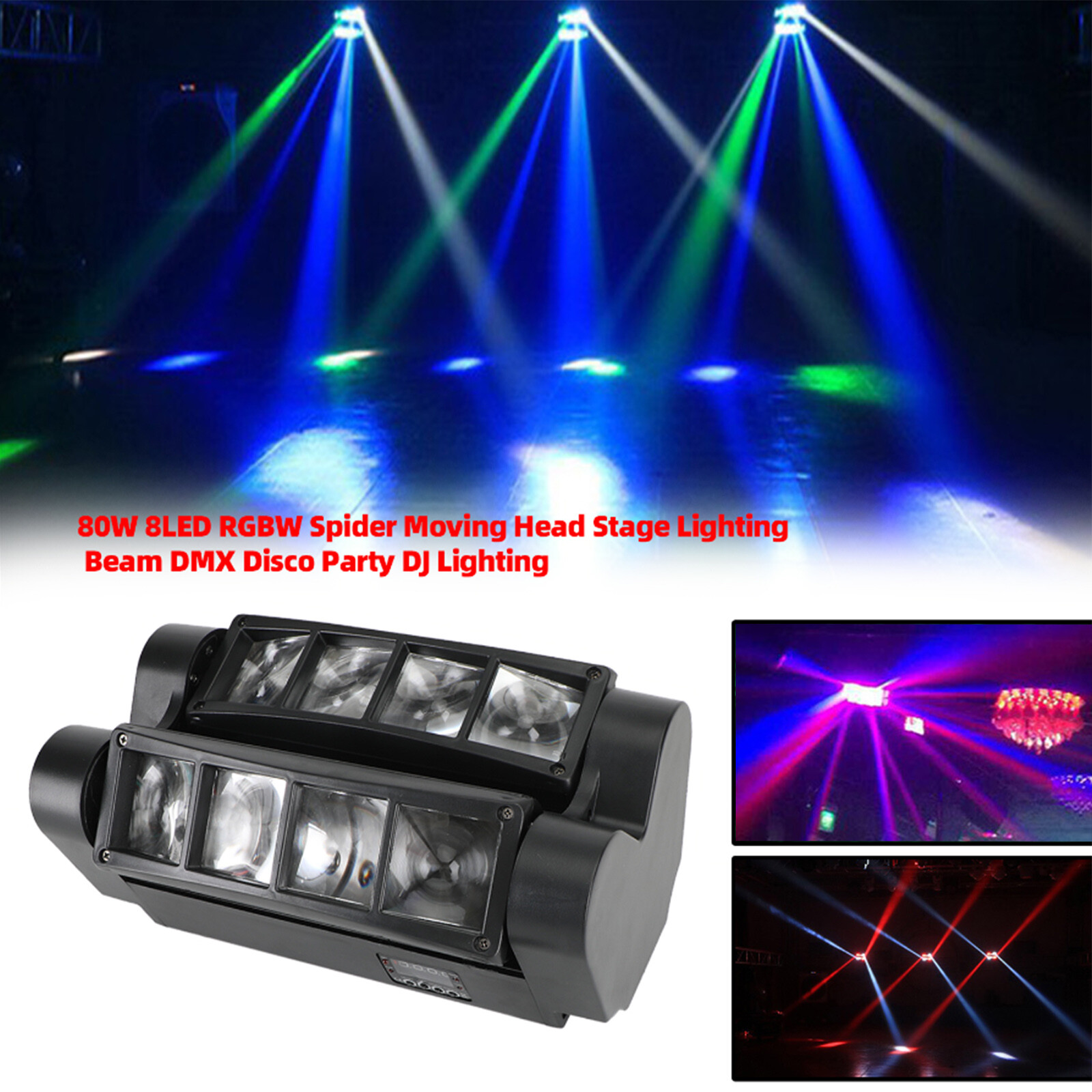 80W 8LED RGBW Spider Moving Head Stage Lighting Beam DMX Disco Party DJ EP