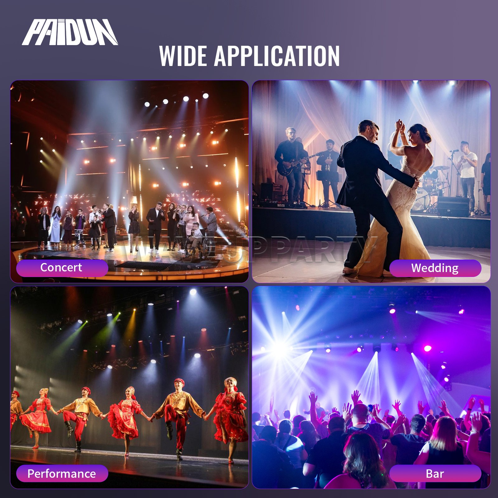PAIDUN 1/2/4PCS 19x15W LED RGBW Zoom Wash Moving Head Light DJ Disco Party Show