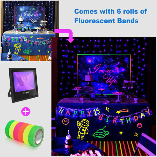 150W LED UV Black Light Stage Party DJ Club Blacklight Halloween IP66+Free Tapes