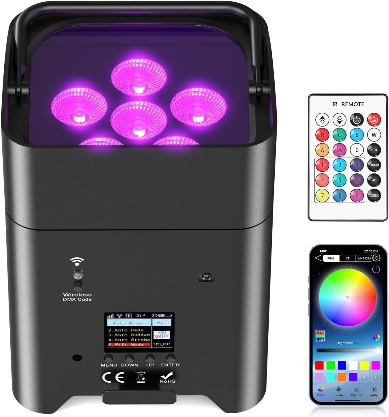 ZEMOJ Rechargeable Battery Powered Stage Lights, Wireless Uplights for Events…