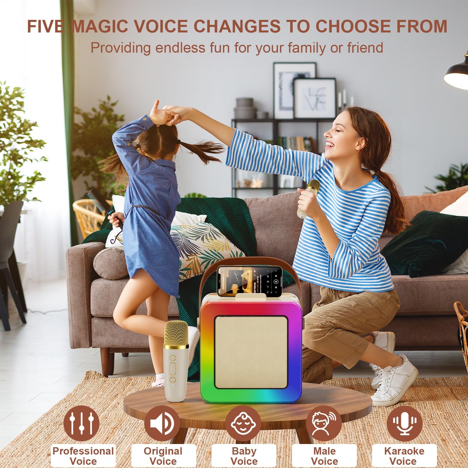 Karaoke Machine for Kids Adults, Portable Bluetooth Karaoke Speaker with 2 Wirel