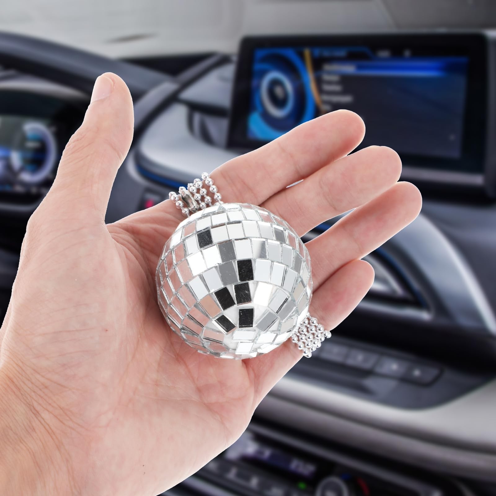 1 PCS 2.1 inch Mini Disco Ball Silver Car Hanging Ornament for Rear View