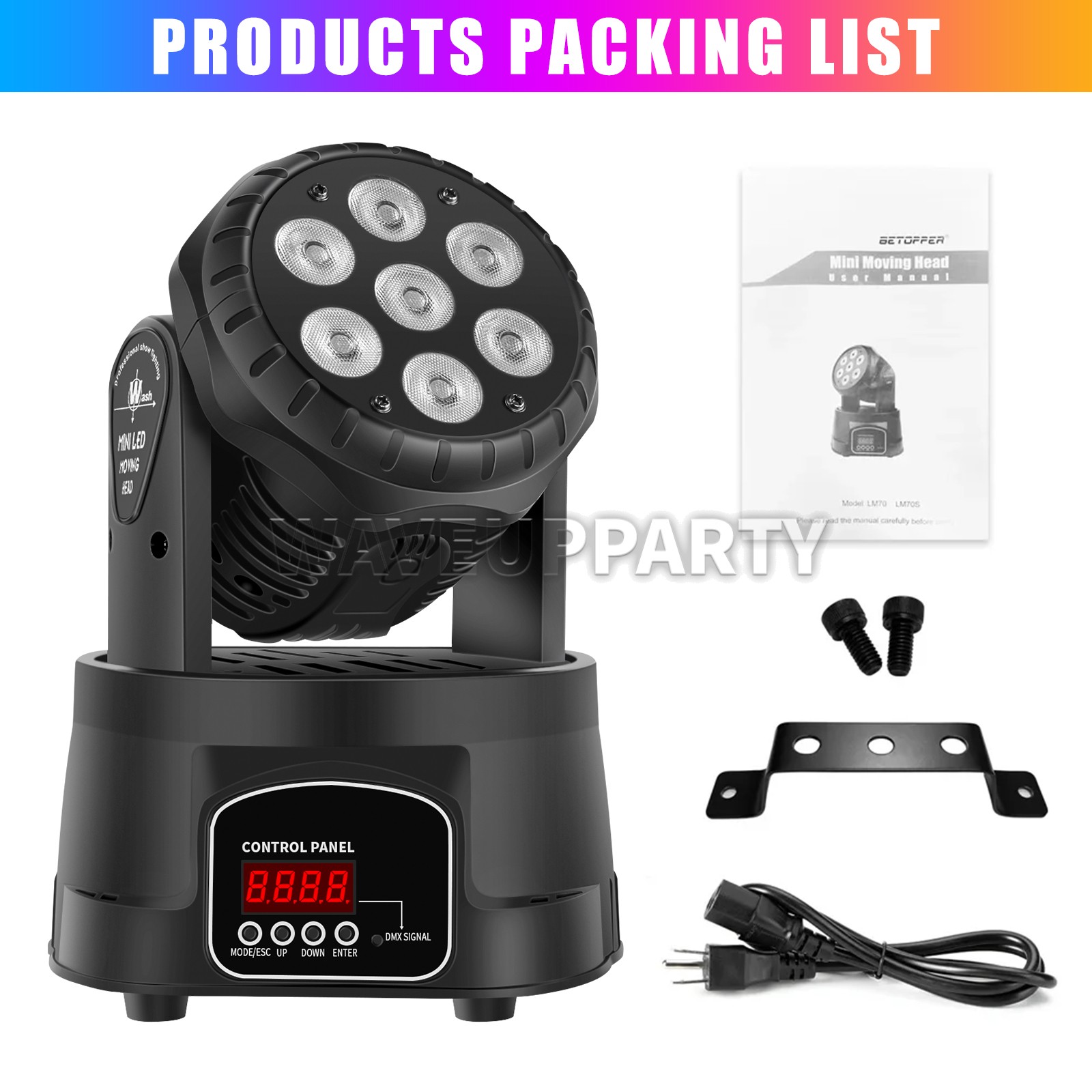 PAIDUN 105W 7LED Music Control RGBW Moving Head Beam Wash Light Disco DJ Party