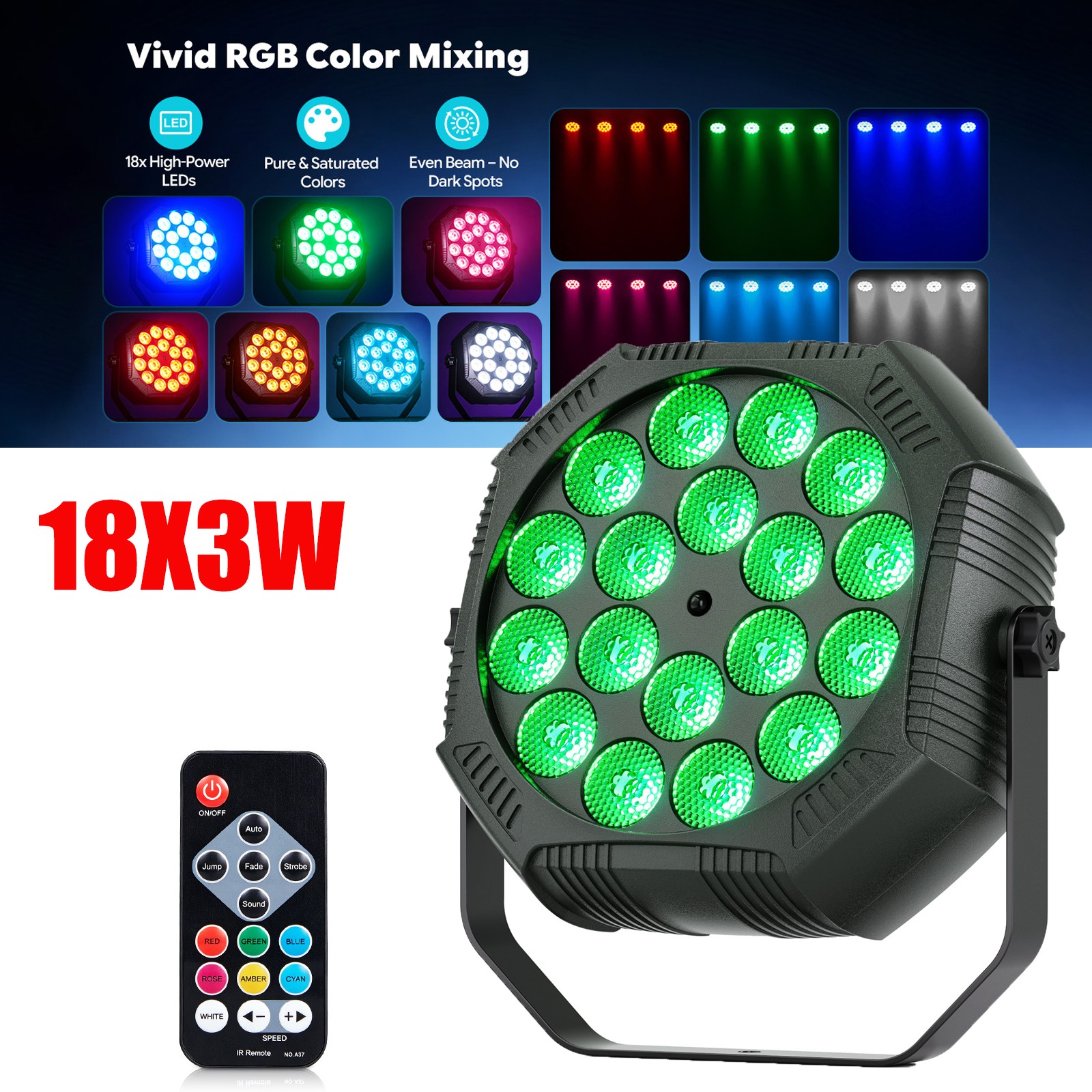 54W Battery Par Light RGB Wash 18 LED Rechargeable Wireless DJ Uplights Par Can