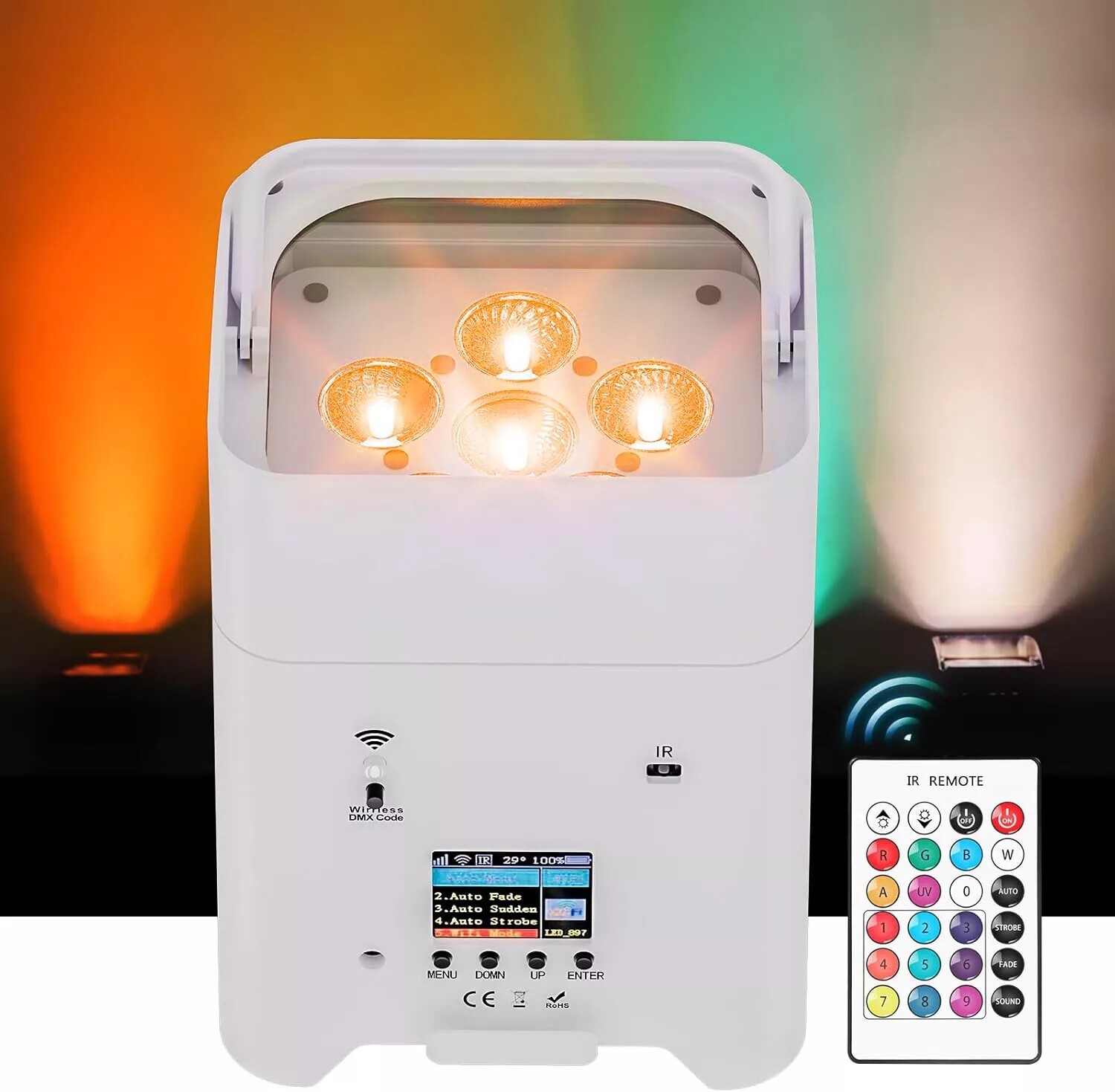 Wireless LED stage Uplight 6X18W RGBWA+UV Rechargeable Par Light Battery Powered