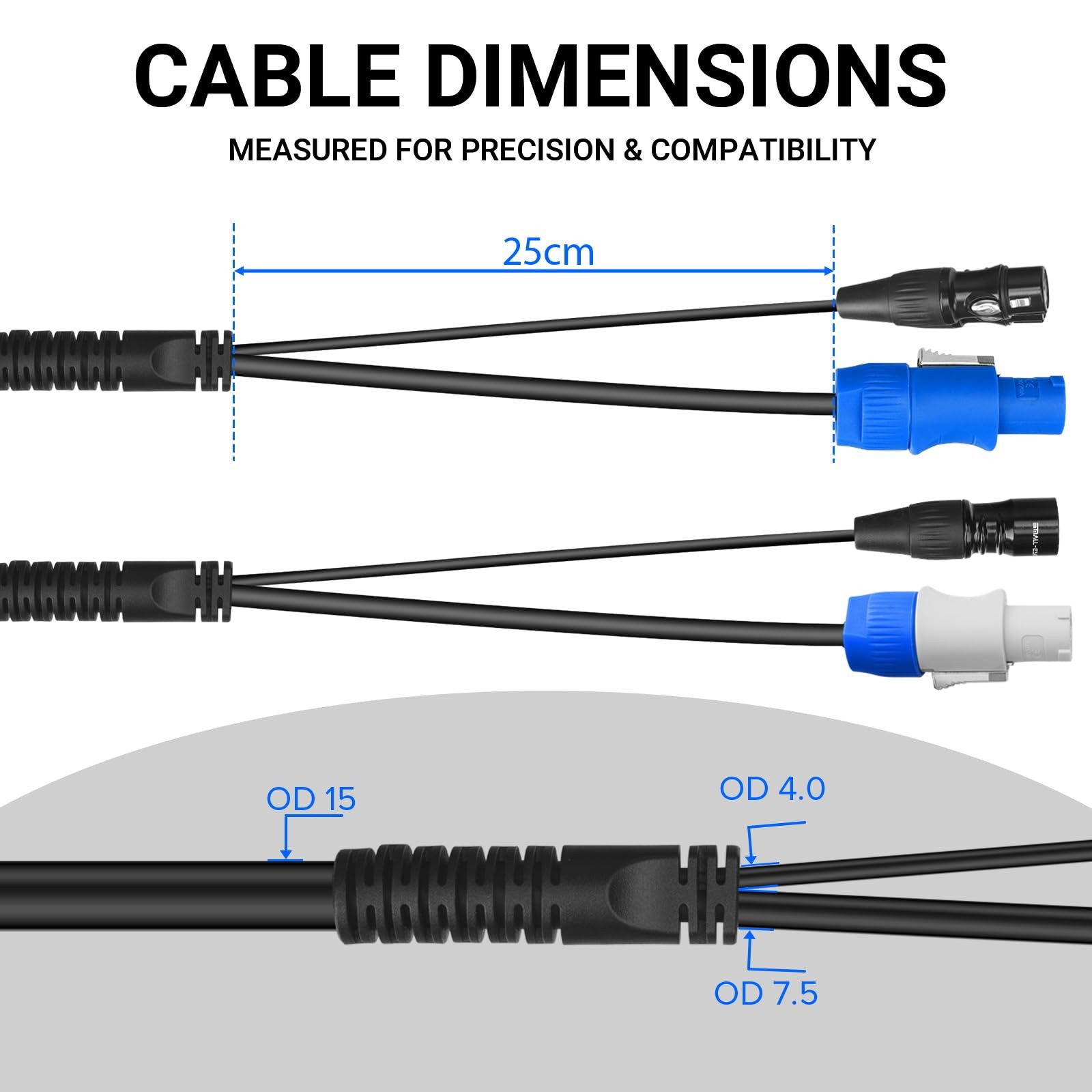3 Pin DMX Power Con Combo Link Cable 14AWG Male to Female Lighting Cord 10 FT
