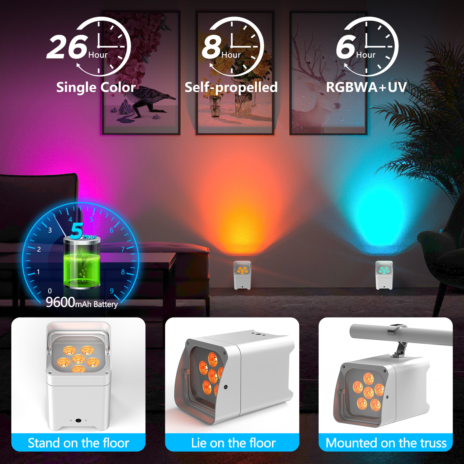 6Pcs 6x18W RGBWA+UV Wifi APP Wireless Remote Control Par up Light wash With Case
